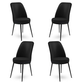 Hanah Home Juego de 4 Sillas Comedor Negra con Patas de Metal y Tela Babyface, 89x45x42 cm